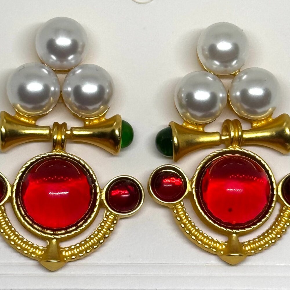 Bold chunky earrings, imitation Rubies, imitation pearls, NWOT